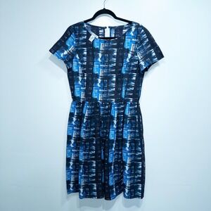 Oscar‎ De La Renta Blue Brushstroke Cotton Dress Size 12